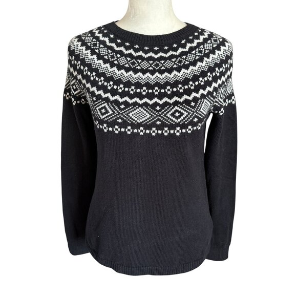Talbots black and white Fair Isle crewneck pullover long sleeve sweater size PS - Picture 1 of 8